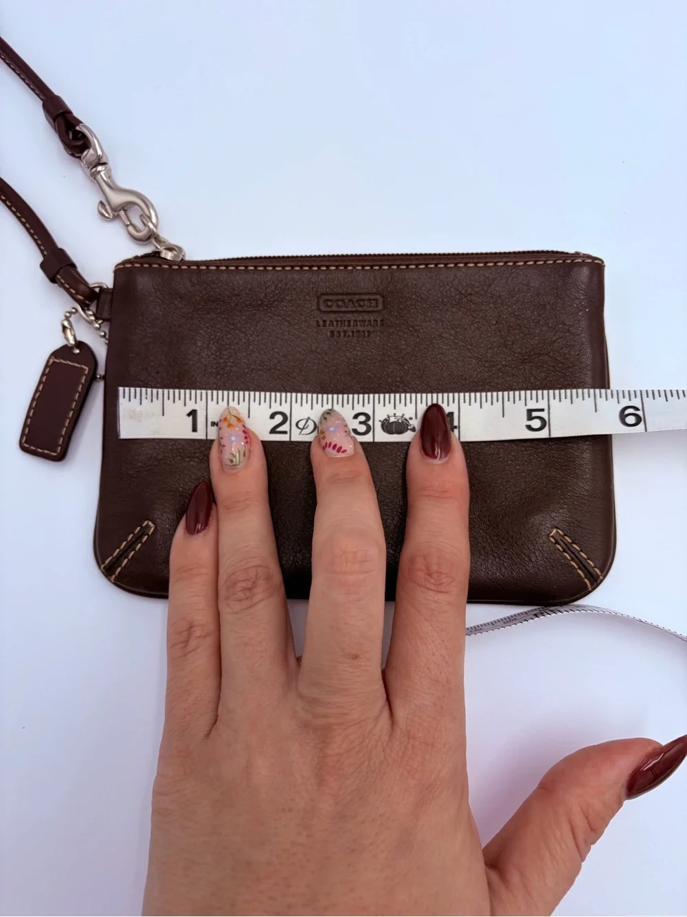 Coach Mahogany Leather Legacy Wristlet Signature Jacquard Lined Hangtag